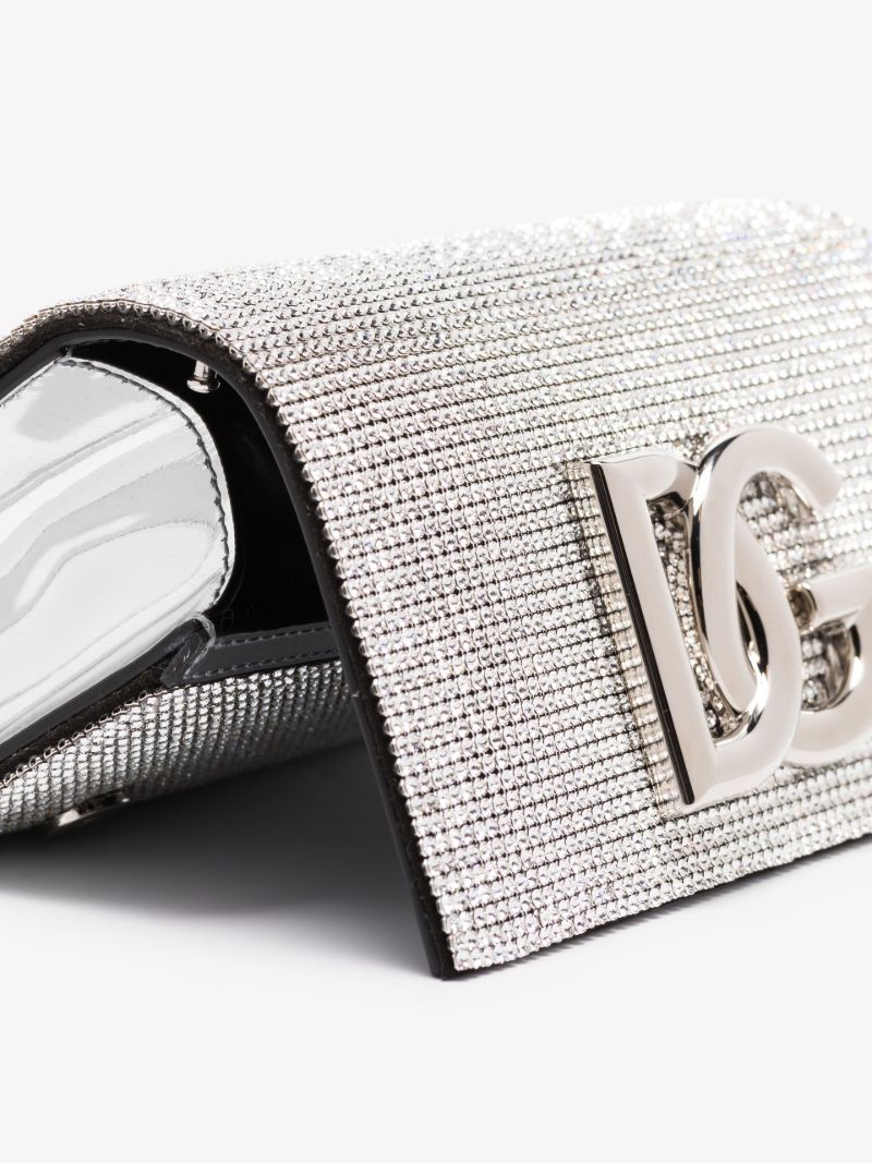 Silver Dg Crystal Mesh Shoulder Bag