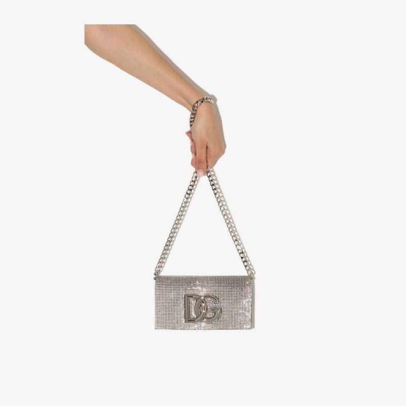 Silver Dg Crystal Mesh Shoulder Bag