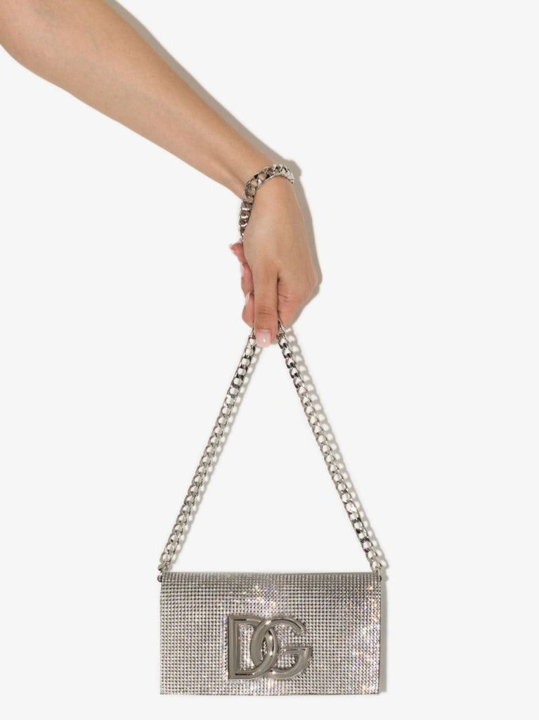 Silver Dg Crystal Mesh Shoulder Bag