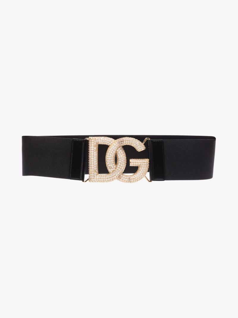 Black Crystal Embellished Logo Belt