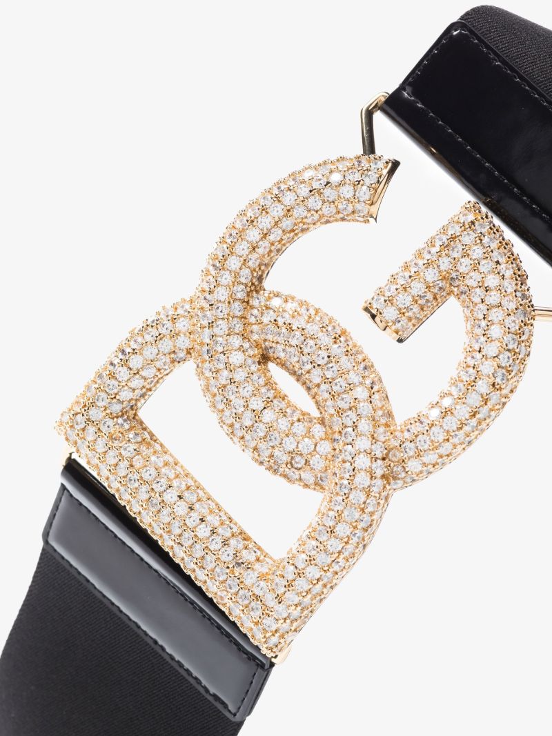 Black Crystal Embellished Logo Belt