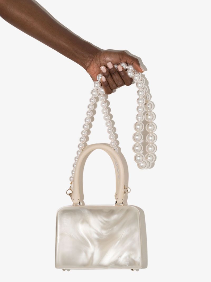 Neutral Mini Handheld Pearl Strap Cross Body Bag