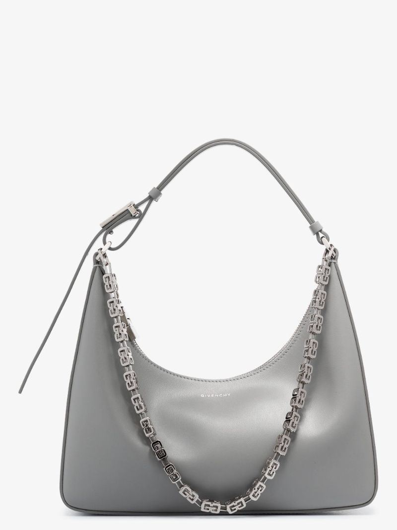 Grey Moon Cut Small Leather Shoulder Bag