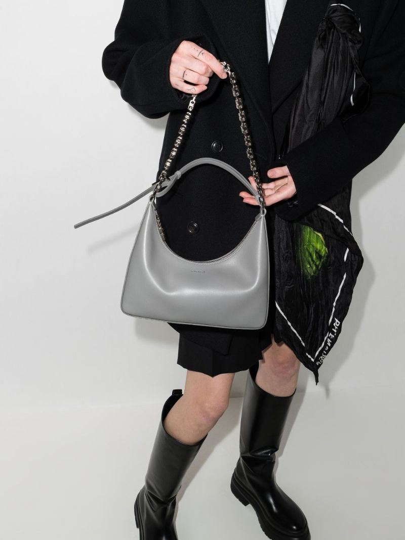 Grey Moon Cut Small Leather Shoulder Bag