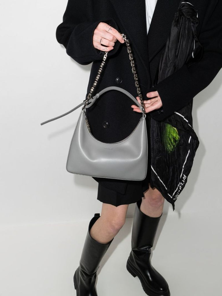 Grey Moon Cut Small Leather Shoulder Bag