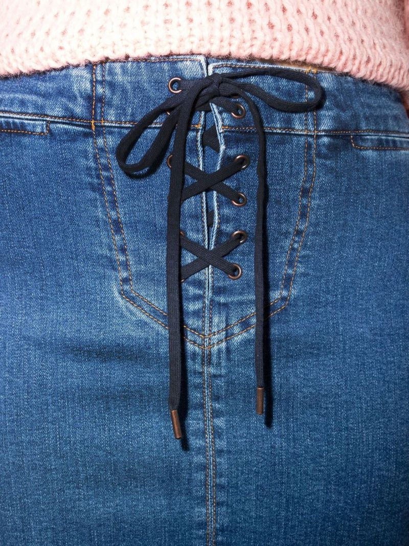 Lace-up Denim Skirt