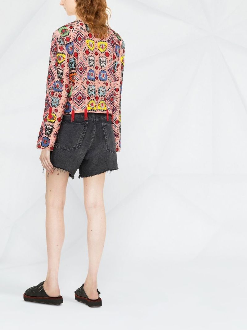 Pink Embroidered Cropped Jacket