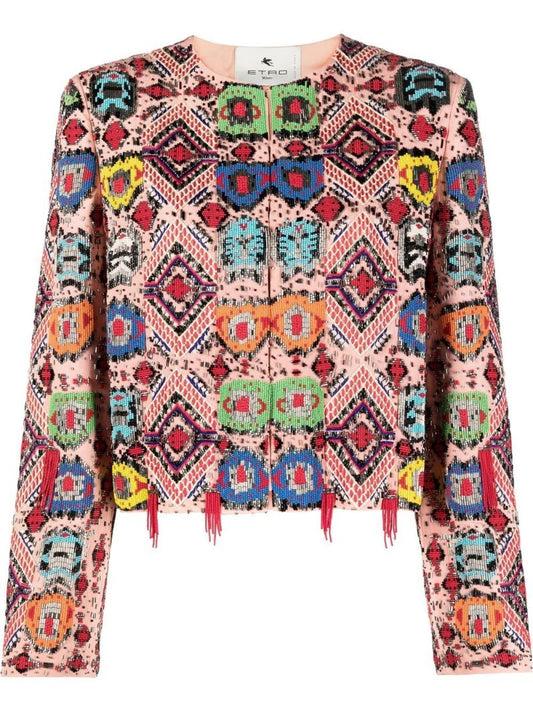 Pink Embroidered Cropped Jacket