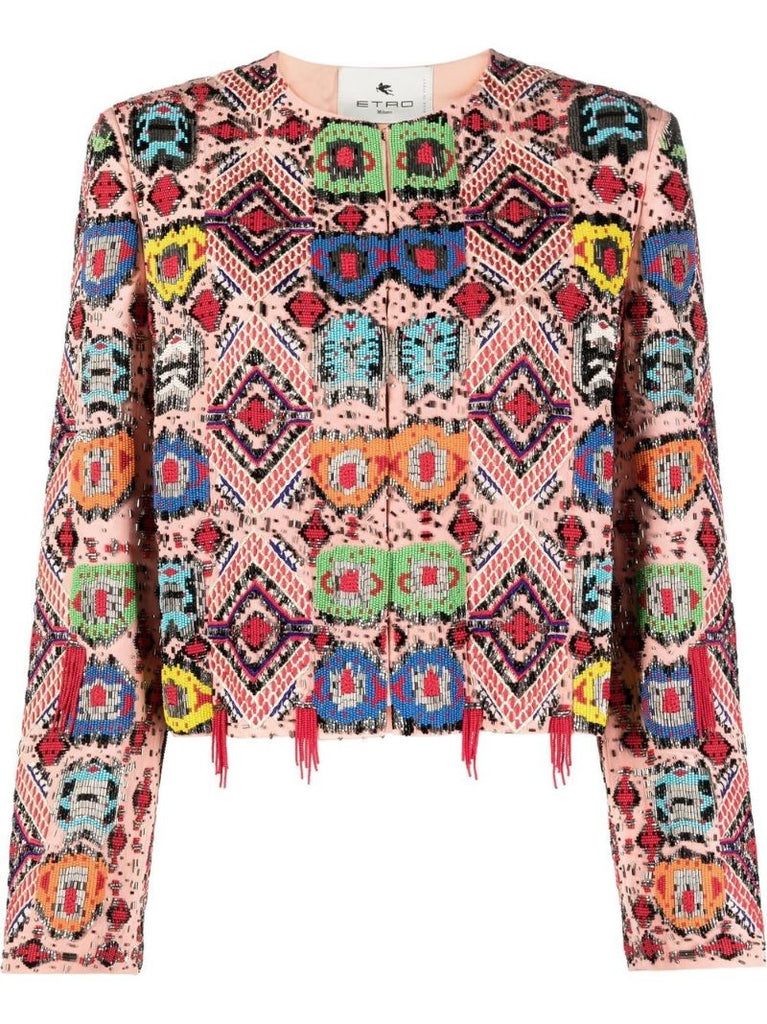 Pink Embroidered Cropped Jacket