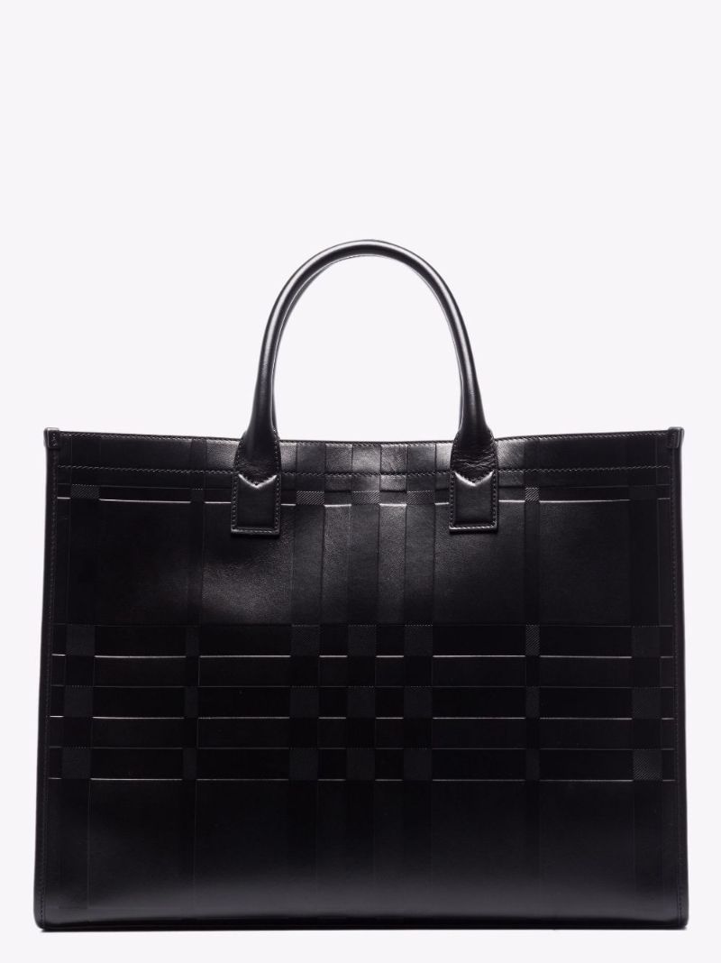 Black Denny Embossed Leather Tote Bag