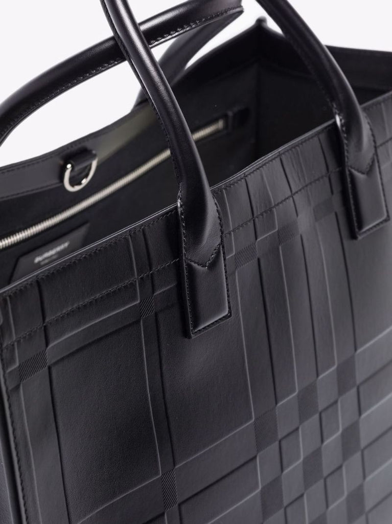 Black Denny Embossed Leather Tote Bag
