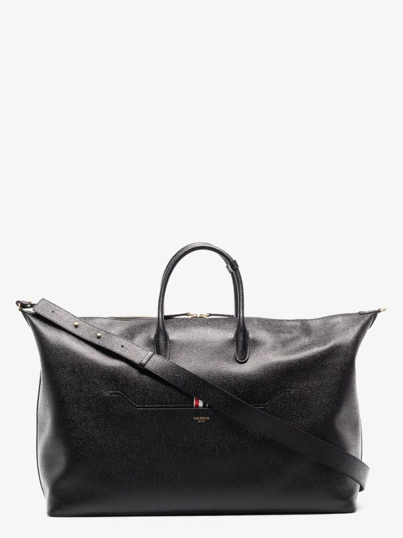 Black 4-bar Stripe Leather Holdall Bag