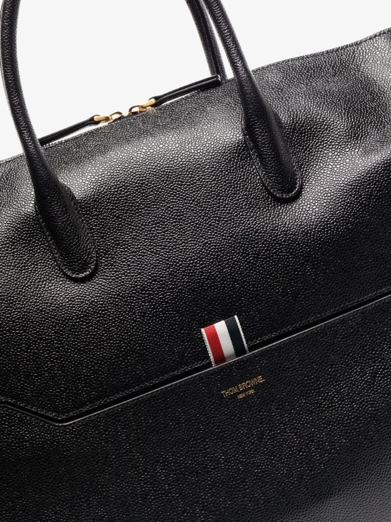 Black 4-bar Stripe Leather Holdall Bag