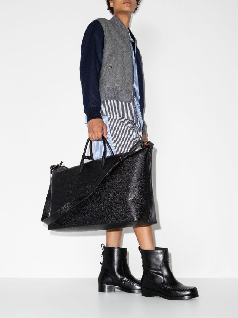 Black 4-bar Stripe Leather Holdall Bag