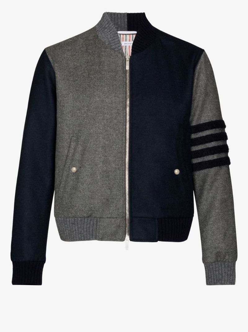 Blue Colourblock Wool Bomber Jacket