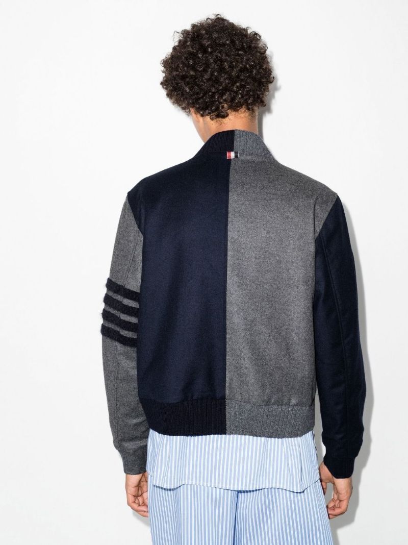 Blue Colourblock Wool Bomber Jacket