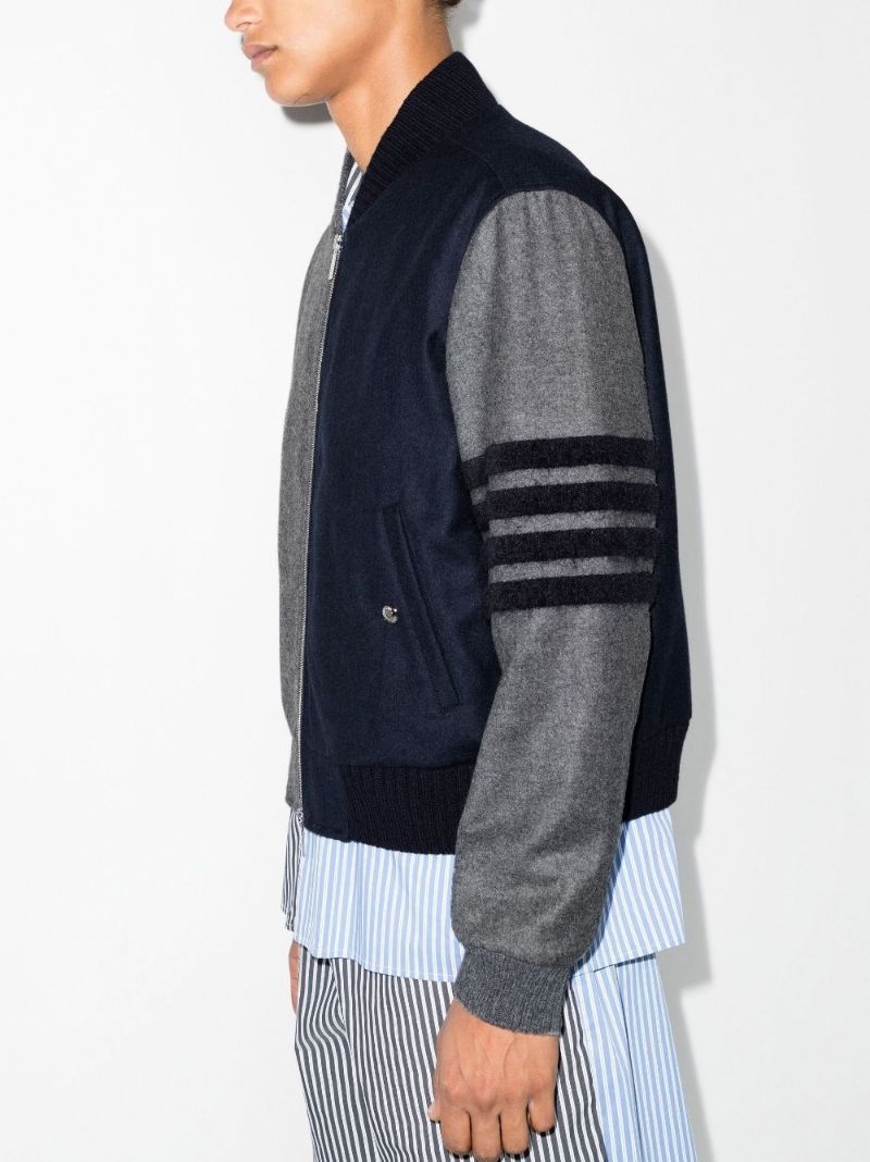 Blue Colourblock Wool Bomber Jacket