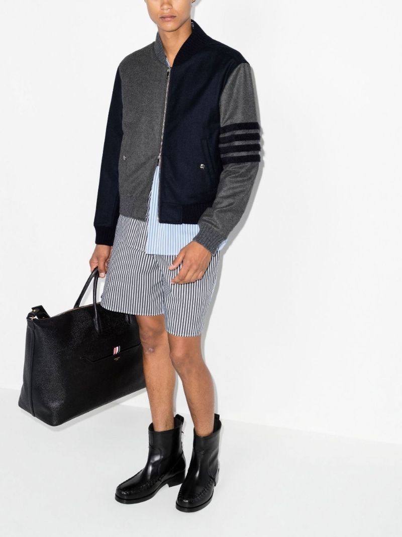 Blue Colourblock Wool Bomber Jacket