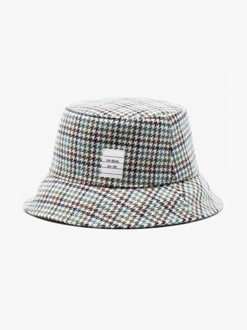 Multicoloured Houndstooth Wool Bucket Hat