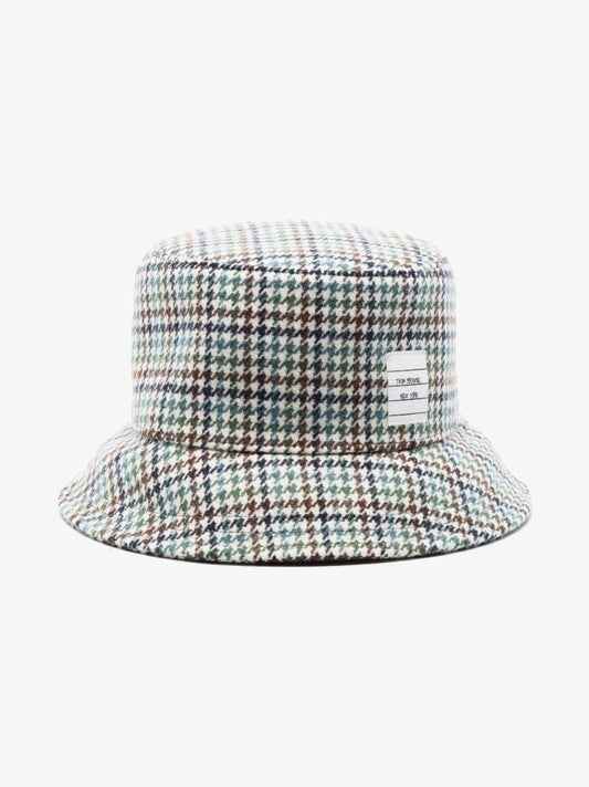 Multicoloured Houndstooth Wool Bucket Hat