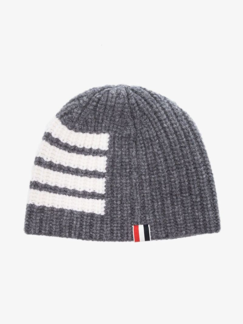 Grey 4-bar Stripe Merino Wool Beanie Hat