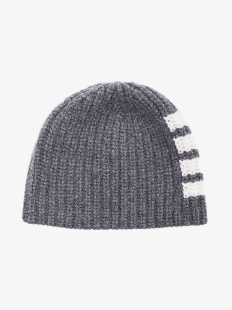 Grey 4-bar Stripe Merino Wool Beanie Hat