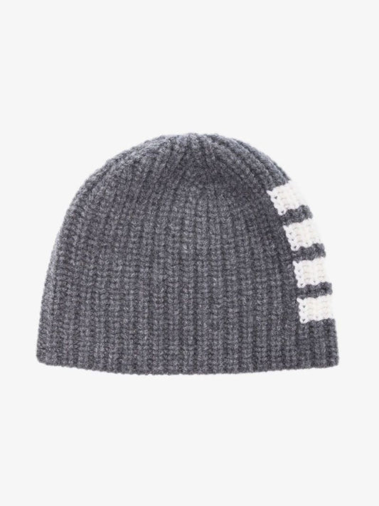 Grey 4-bar Stripe Merino Wool Beanie Hat