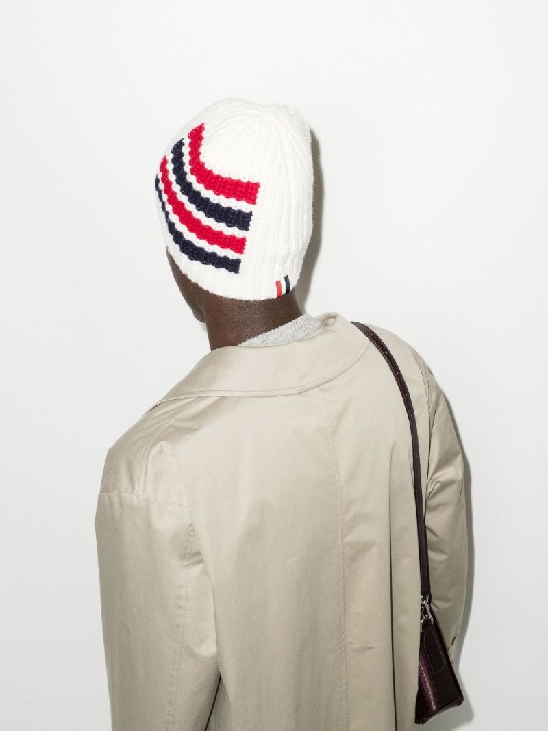 White 4-bar Wool Beanie Hat