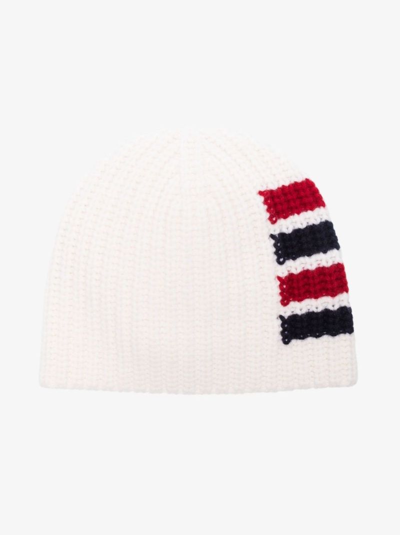 White 4-bar Wool Beanie Hat
