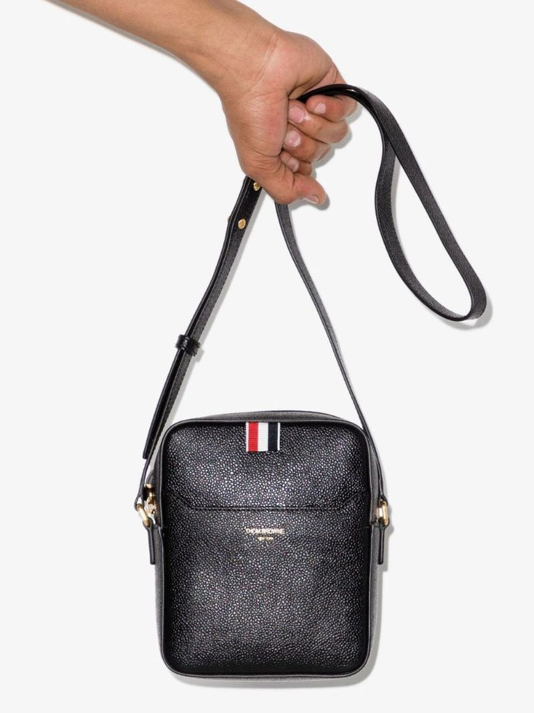 Black 4-bar Stripe Leather Camera Bag