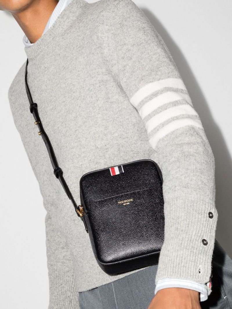 Black 4-bar Stripe Leather Camera Bag