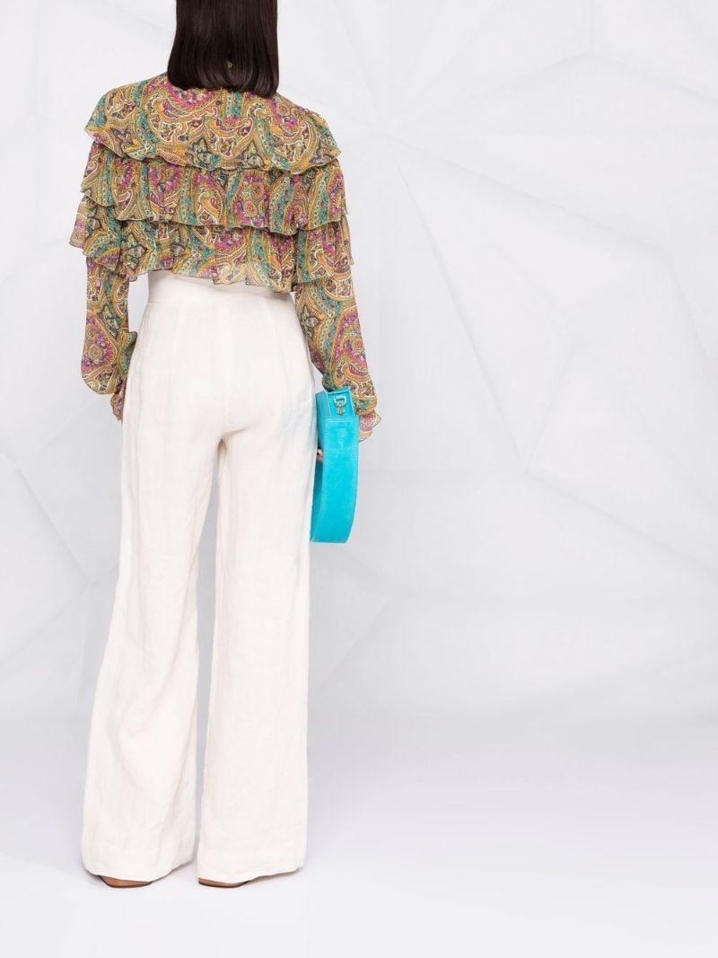 Paisley Print Ruffled Silk Blouse