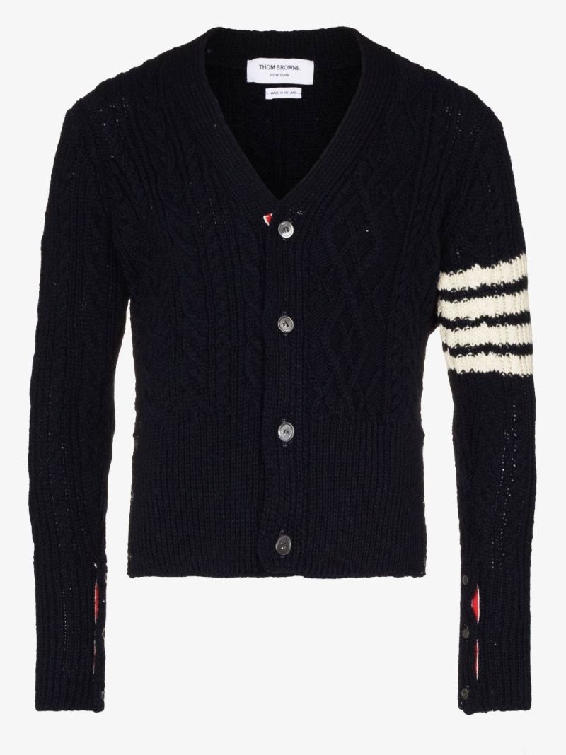 Navy 4-bar Stripe Cable Knit Cardigan