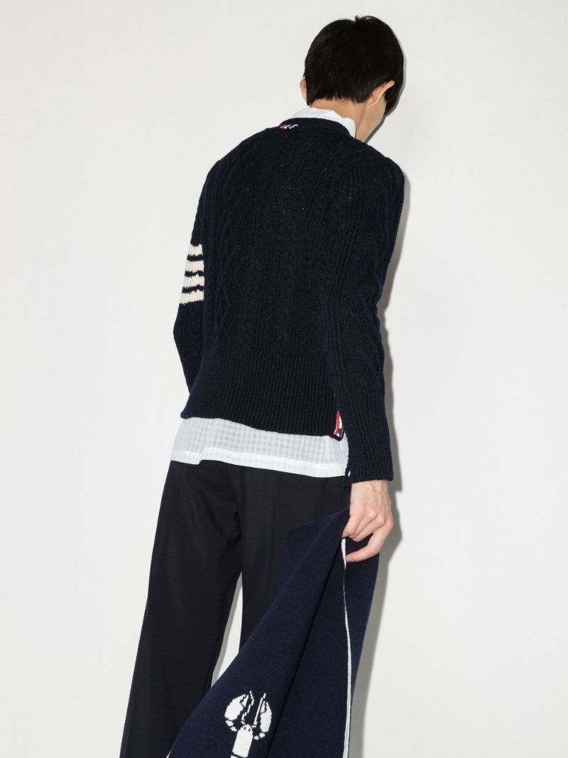 Navy 4-bar Stripe Cable Knit Cardigan