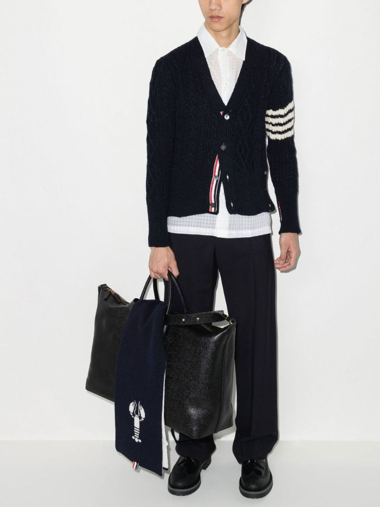 Navy 4-bar Stripe Cable Knit Cardigan