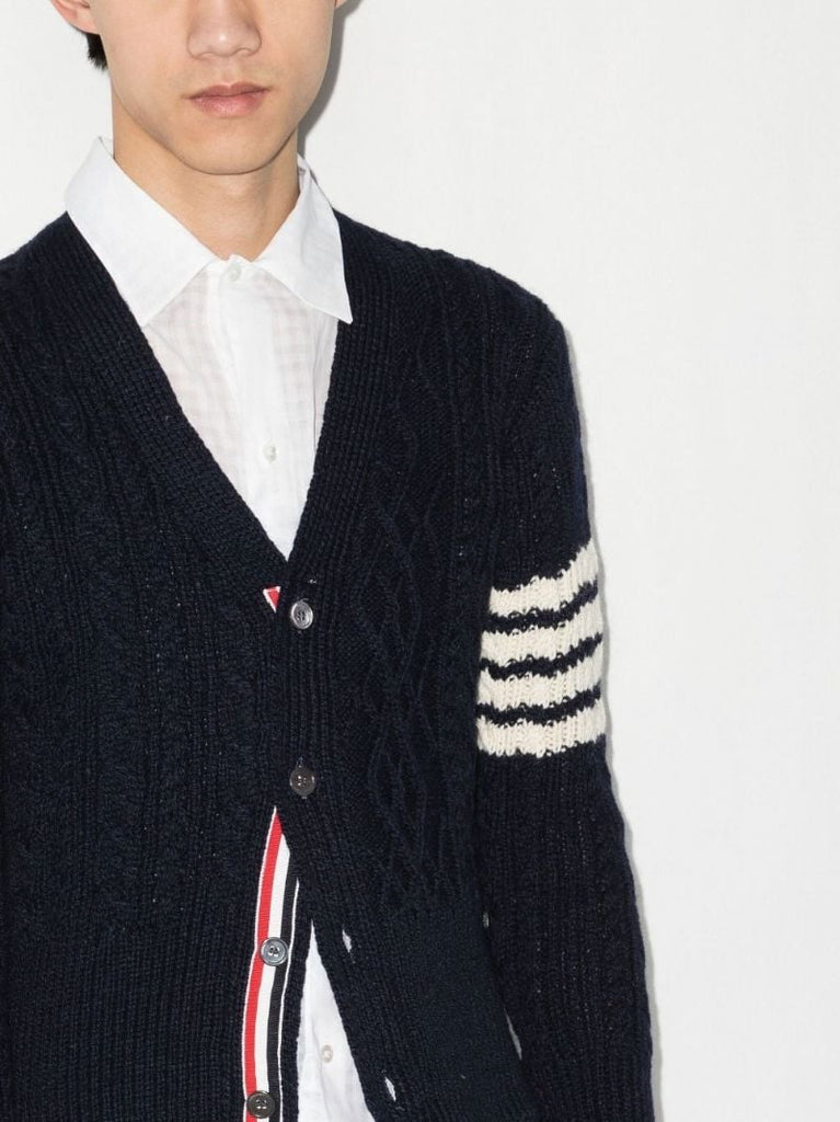 Navy 4-bar Stripe Cable Knit Cardigan