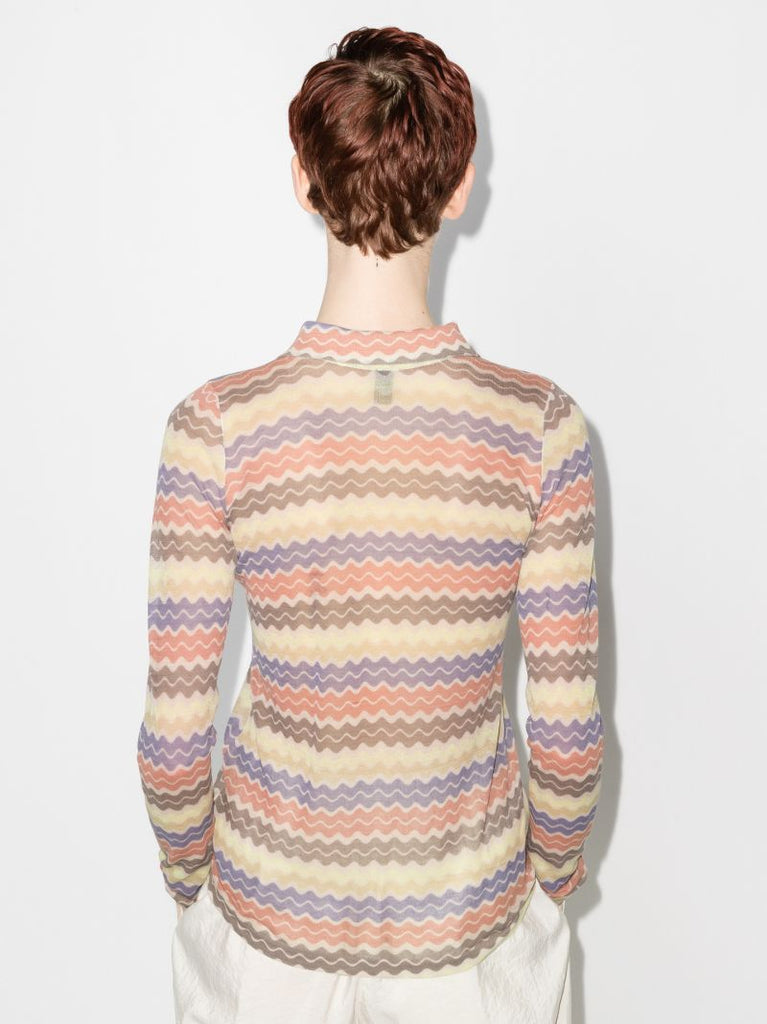 Zuri Striped Button-up Polo Top