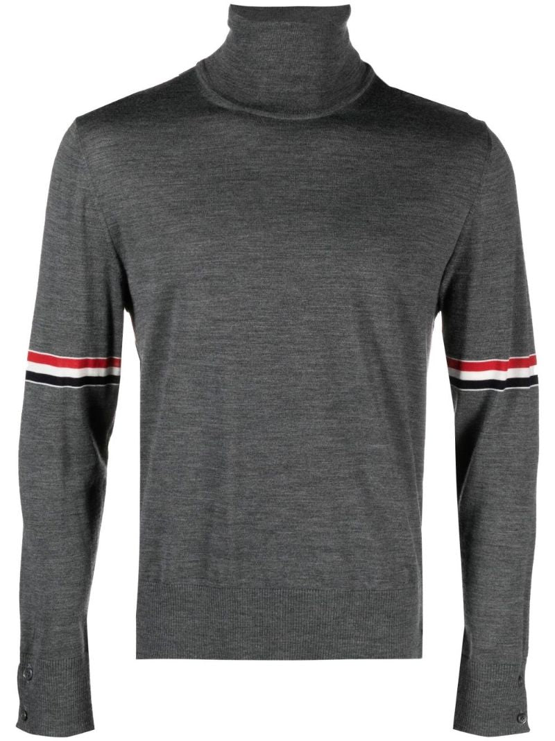 Grey 4-bar Merino Wool Turtleneck Sweater