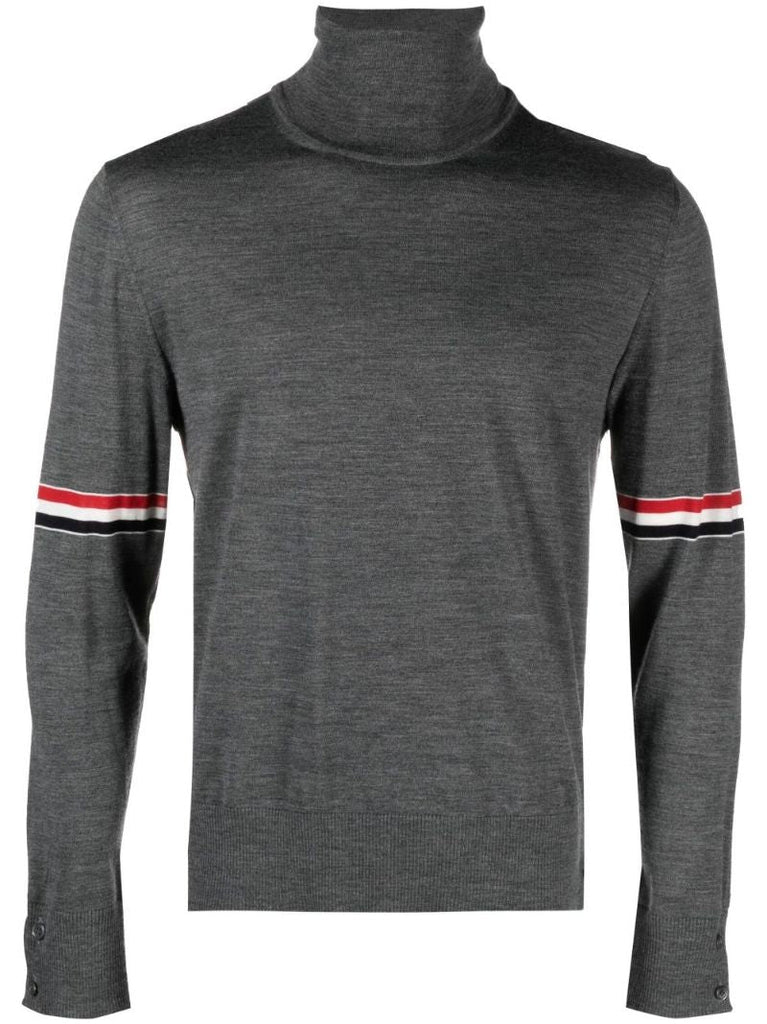 Grey 4-bar Merino Wool Turtleneck Sweater