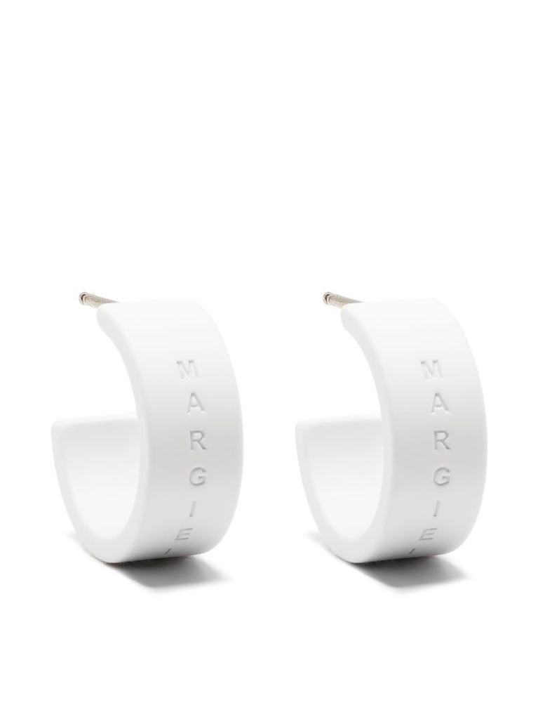White Logo Engraved Hoop Earrings