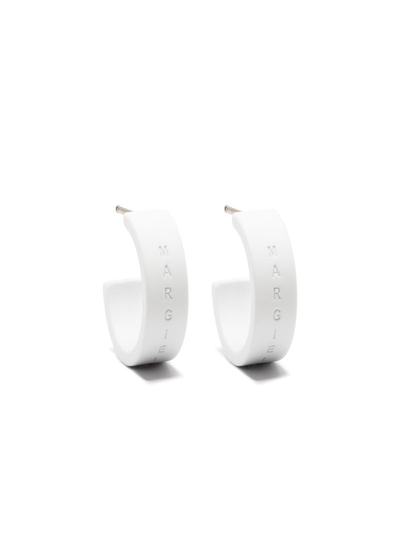 White Logo Engraved Hoop Earrings