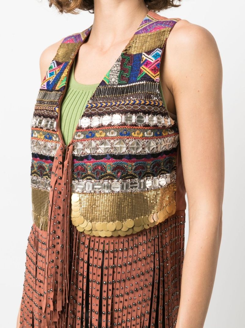 Embellished Fringed Suede Waistcoat