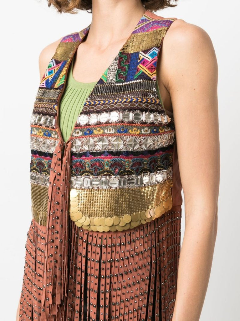 Embellished Fringed Suede Waistcoat