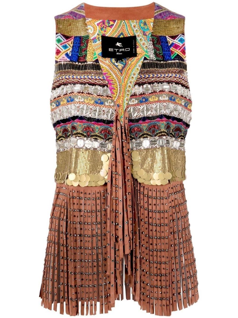 Embellished Fringed Suede Waistcoat