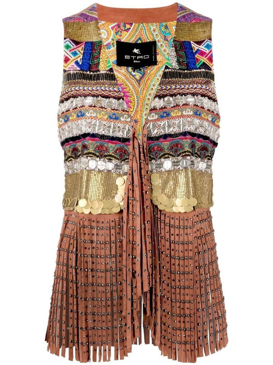 Embellished Fringed Suede Waistcoat