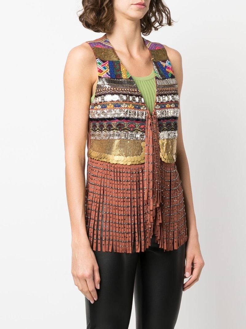 Embellished Fringed Suede Waistcoat