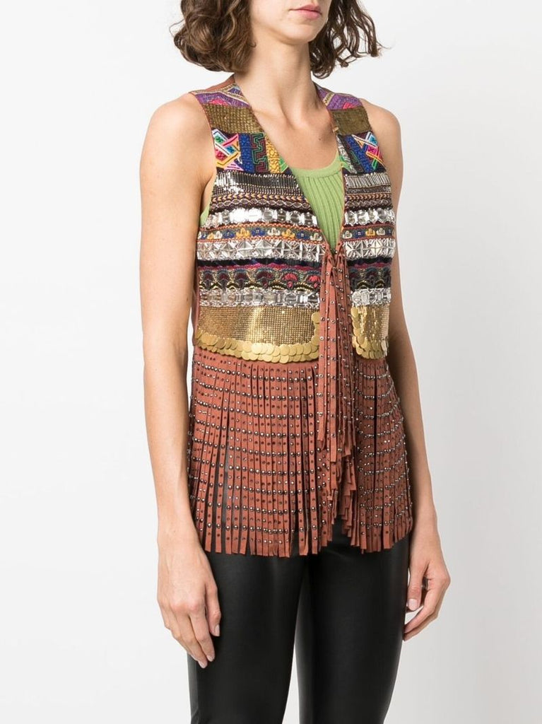 Embellished Fringed Suede Waistcoat