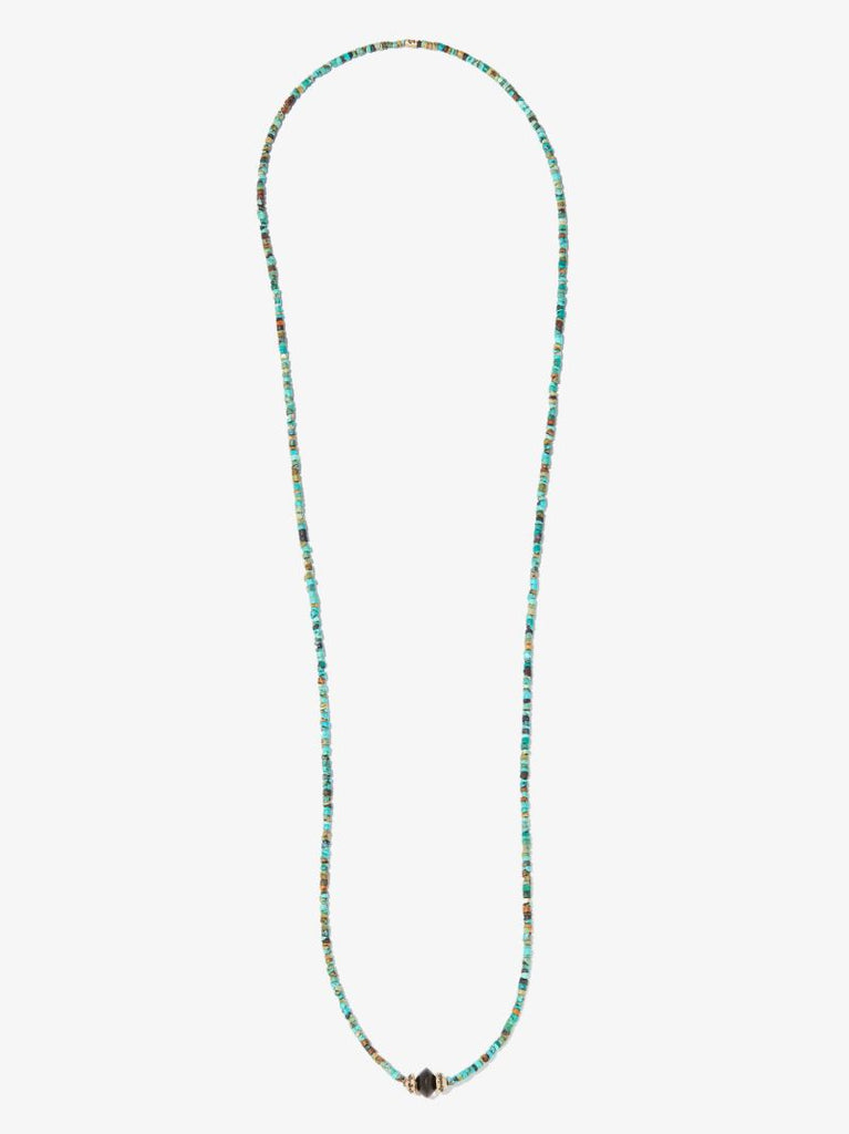 14k Yellow Gold Turquoise and Onyx Beaded 26 Inch Necklace