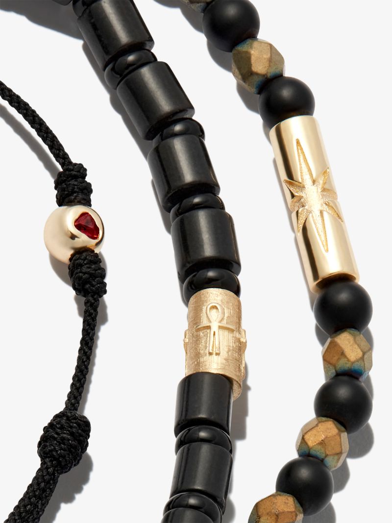 14k Yellow Gold Beaded Bracelet Set