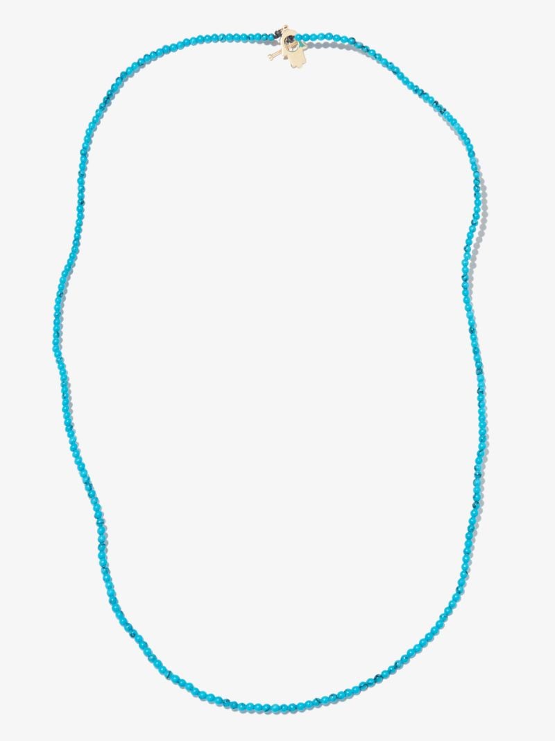 14k Yellow Gold Hamsa Beaded Turquoise 20 Inch Necklace